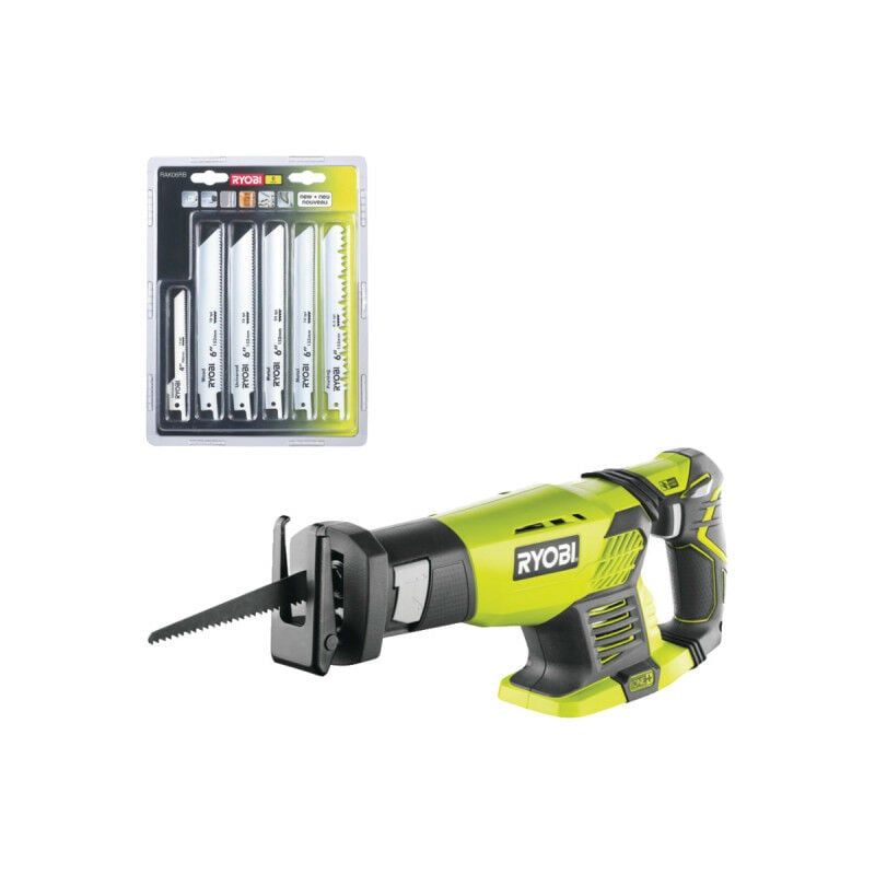 Pack Ryobi Scie sabre RRS1801M - 18V One+ sans batterie ni chargeur - Lot de 6 lames universelles - bois et métal 100/152mm - RAK06RB
