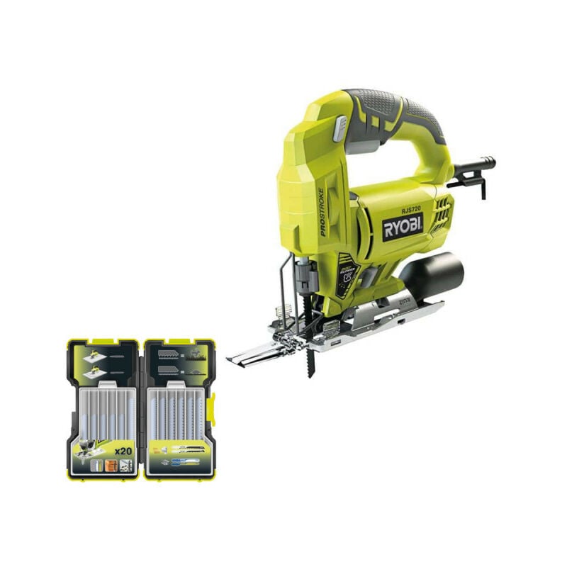 Pack Ryobi Scie sauteuse électrique 500W RJS720-G - Coffret de 20 lames RAK20JB