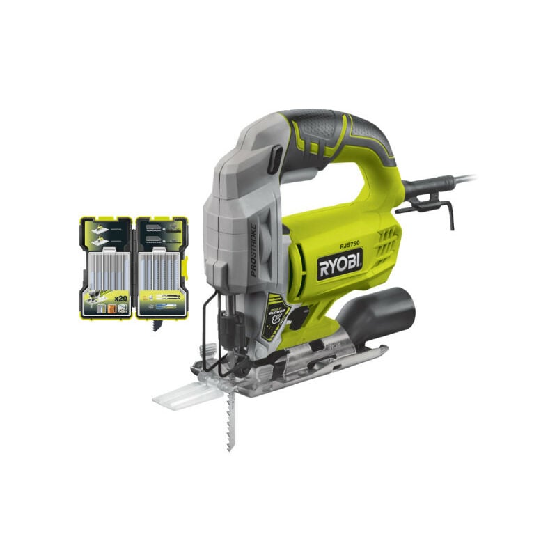 Ryobi - Pack Scie sauteuse électrique RJS750-G - 500W - 75mm - bois - coffret de 20 lames - bois - métal - 75-100mm - RAK20JB