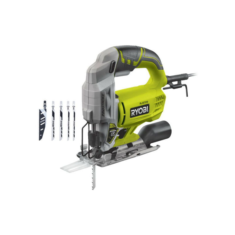 Pack Ryobi Scie sauteuse électrique RJS750-G - 500W - 75mm - bois - lot de 5 lames - 100mm - RAK05JSBFC