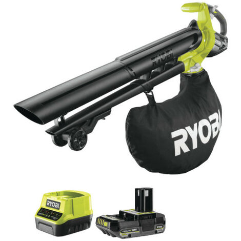 Pack RYOBI Souffleur Aspiro-Broyeur OBV18 - 18V One+ Brushless - 1 Batterie 2.0Ah - 1 Chargeur rapide