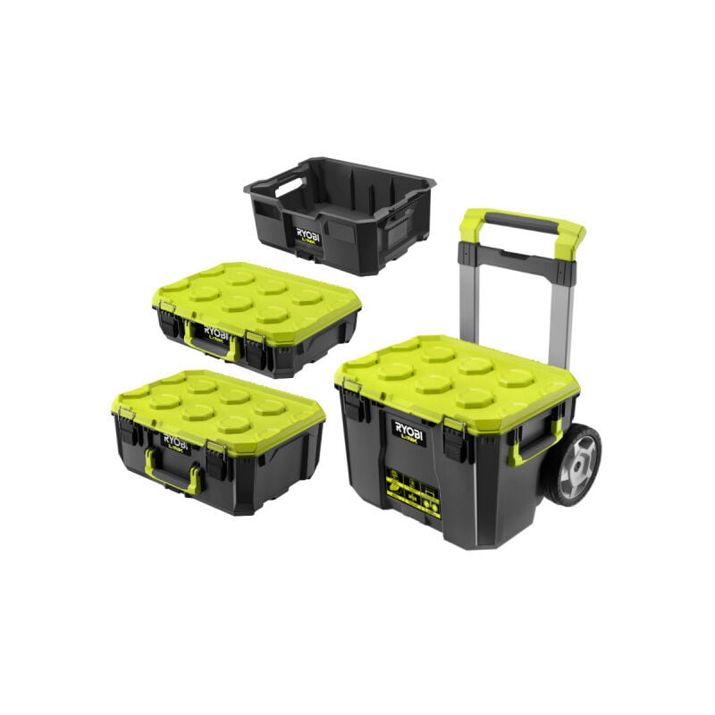 Pack Ryobi Système link Boîte à outils sur roulettes - Boite à outils medium - Boîte à outils compacte - Caisse