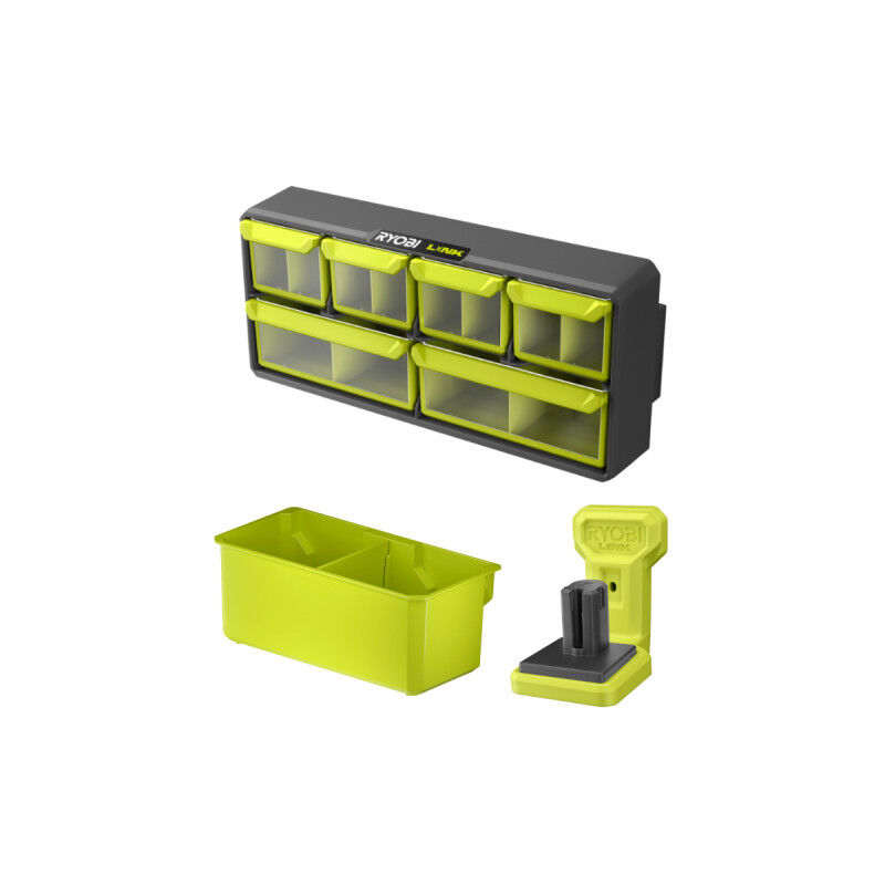 Ryobi - Pack Système link Support pour outil électroportatif - Organisateur ajustable - Bac de rangement double