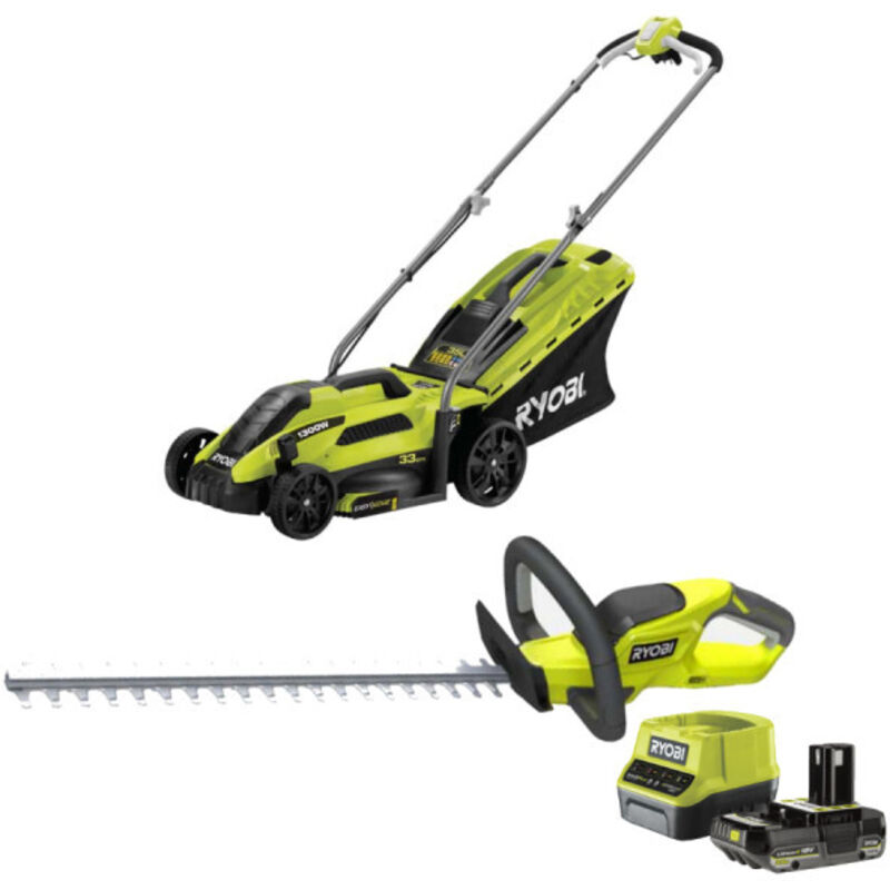 Pack RYOBI Tondeuse électrique 33cm RLM13E33S Taille haies 18V One+ OHT1845 Batterie 2 0Ah et chargeur