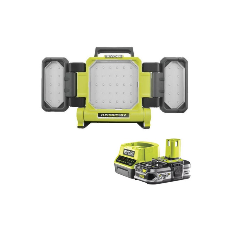 Ryobi - Pack Triple panneau lumineux led 18V One+ 3000 Lumens RLP18-0 - 1 Batterie 2.5Ah - 1 Chargeur rapide RC18120-125