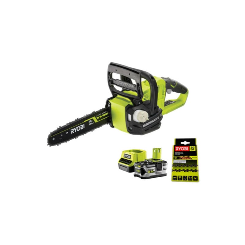 Ryobi - Pack Tronçonneuse 18V One+ OCS1830 - 1 batterie 5.0Ah - 1 chargeur 2.0Ah RC18120-150 - chaine 30cm RAC227