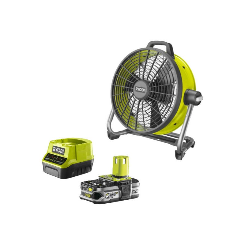Ryobi - Pack Ventilateur brasseur d'air 18V R18F5-0 - 1 batterie 2.5Ah - 1 chargeur rapide RC18120-125