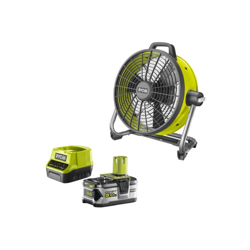 Ryobi - Pack Ventilateur brasseur d'air 18V R18F5-0 - 1 batterie 5.0Ah - 1 chargeur rapide RC18120-150