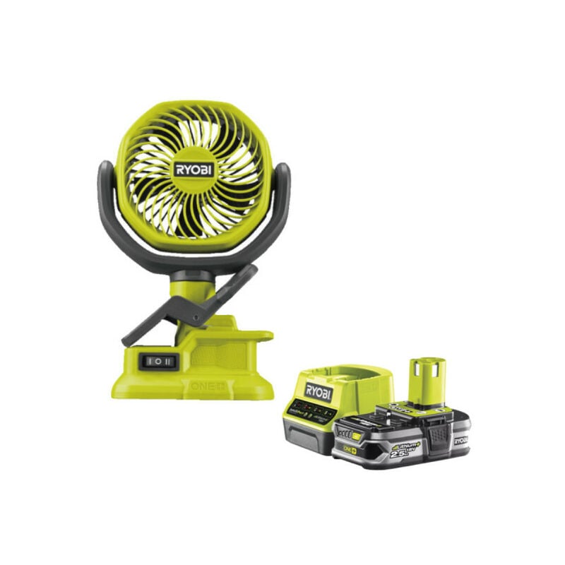 Ryobi - Pack Ventilateur à pince 18V One+ RCF18-0 - 1 Batterie 2.5Ah - 1 Chargeur rapide RC18120-125
