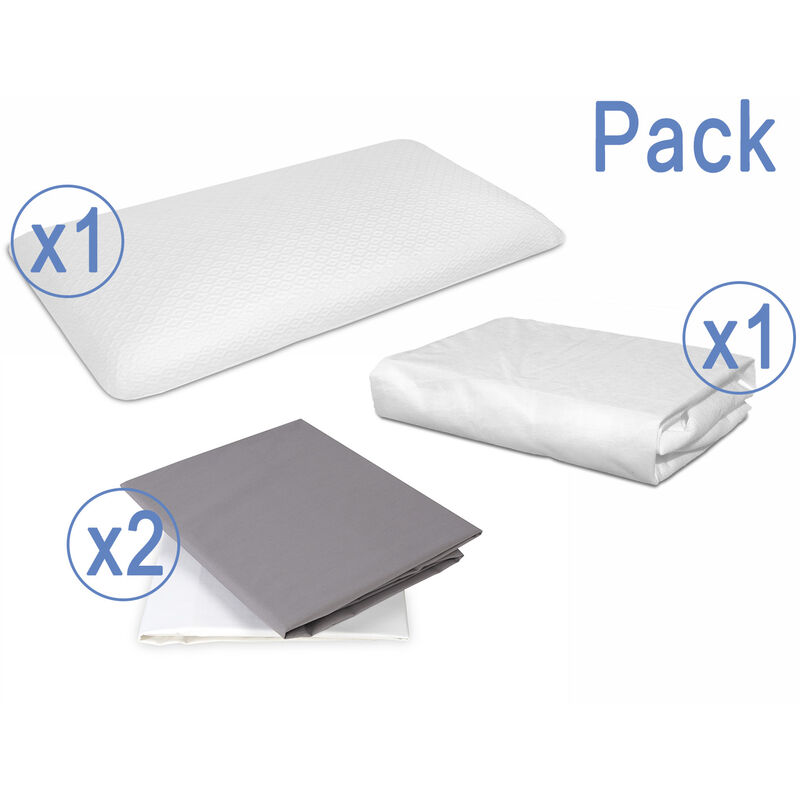 

Pack Sabana 100% algodon 70x160 + Protector colchon 70x160 + Almohada viscoelastica Junior 70x35