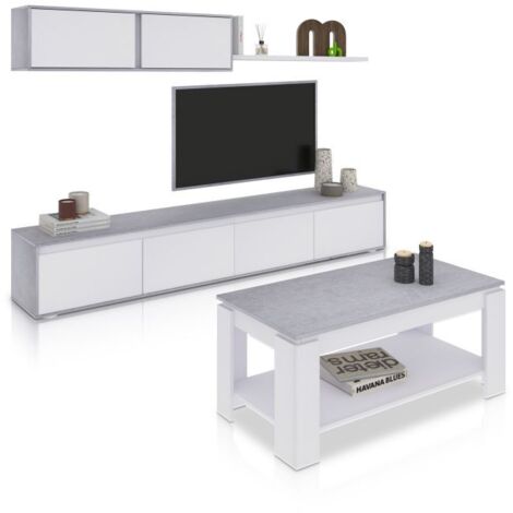 Pack salón con mesa de centro Arlet Plus Blanco Artik (Blanco Mate) - Gris Cemento (ancho) x 43cm (alto)