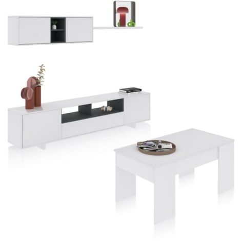 Pack salón con mesa de centro Kenzo Plus V2 Blanco Brillo - Gris Antracita (ancho) x 46cm (alto)