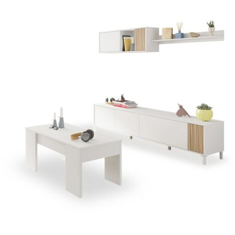 Pack salón con mesa de centro Nitza Plus V2 Blanco Artik (Blanco Mate) - Natur (ancho) x 47cm (alto)