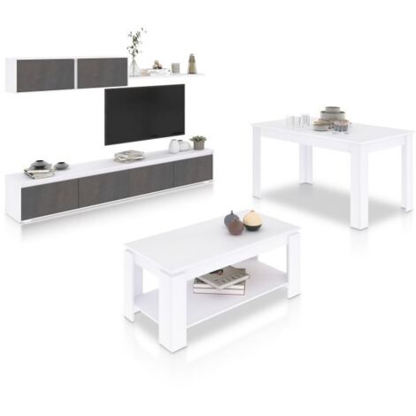 Pack salón con mesa de centro y mesa de comedor Arlet Max Blanco Artik (Blanco Mate) - Óxido (ancho) x 43cm (alto)