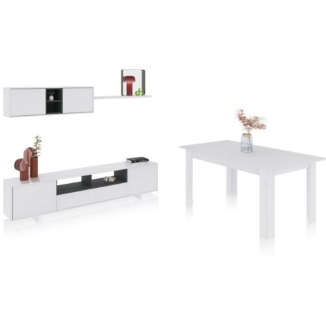 Pack salón con mesa de comedor Kenzo Plus VA Blanco Brillo - Gris Antracita (ancho) x 46cm (alto)