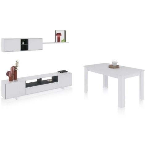 Pack salón con mesa de comedor Kenzo Plus VB Blanco Brillo - Gris Antracita (ancho) x 46cm (alto)