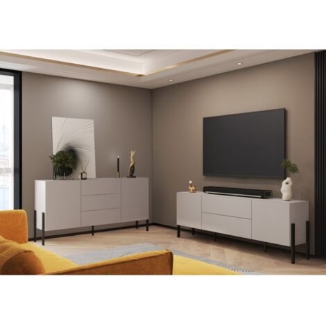 Pack salon SALMA – buffet 2 portes & 3 tiroirs et meuble TV 2 portes & 2 tiroirs beige & noir mat