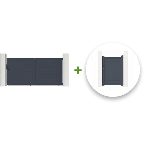 Pack Schiebetor 3 m EIGER 300 x 140 cm + Tor EIGER 100P140 cm Grau