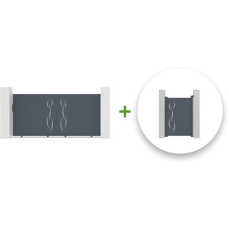 Pack Schiebetor 3 m LIFE 300 x 140 cm + Tor LIFE 100P140 cm Grau