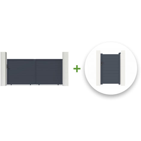 Pack Schiebetor 3,5 m EIGER 350 x 160 cm + Tor EIGER 100P160 cm Grau