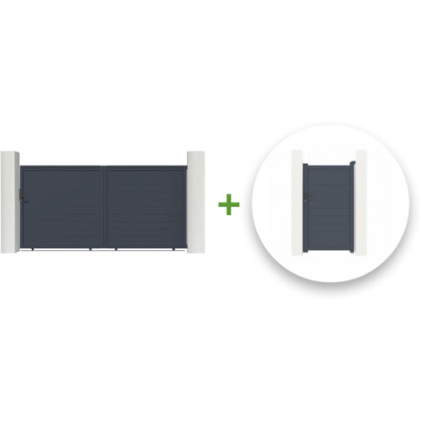 Pack Schiebetor 3,5 m EIGER 350 x 180 cm + Tor EIGER 100P180 cm Grau