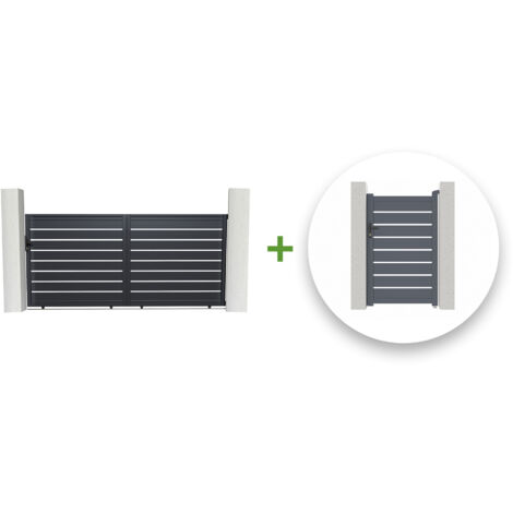 Pack Schiebetor 3,5 m VOGEL 350 x 160 cm + Tor VOGEL 100P160 cm Grau