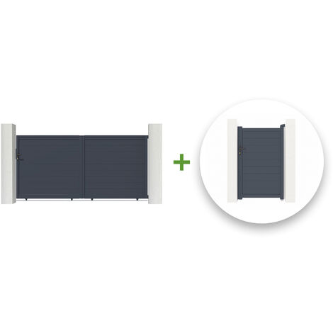Pack Schiebetor 3m EIGER 300 x 160 cm + Tor EIGER 100P160 cm Grau