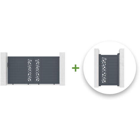 Pack Schiebetor 3m SUNNY 300 x 160 cm + Tor SUNNY 100P160 cm Grau