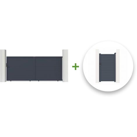 Pack Schiebetor 4m EIGER 400 x 180 cm + Tor EIGER 100P180 cm Grau