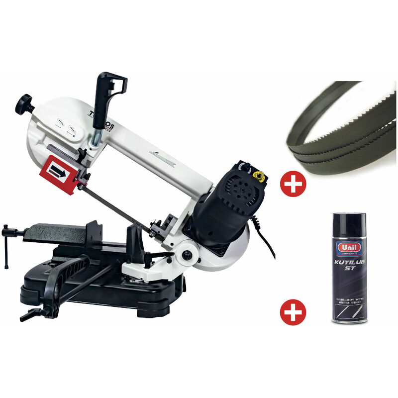 Torros - Scie à ruban portable à métaux 0-60° capacité de coupe ronde 125 mm 0,4 kW 230V avec 3 lames de scie et aérosol SC125V pack