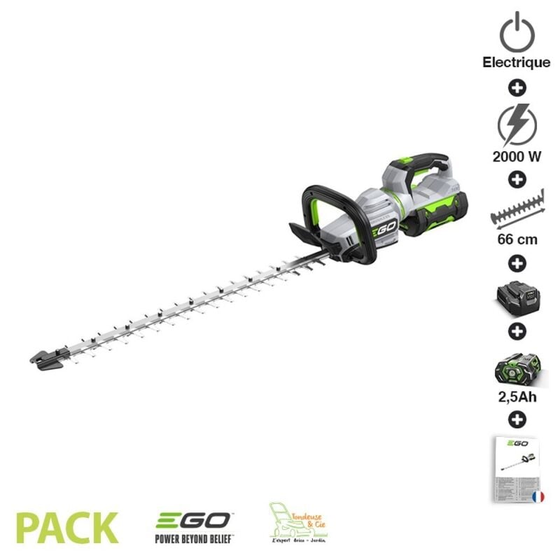 Ego Power+ - Pack sculpte-haies batterie 2,5Ah et chargeur inclus lame double 66 cm Egopower HT2600E