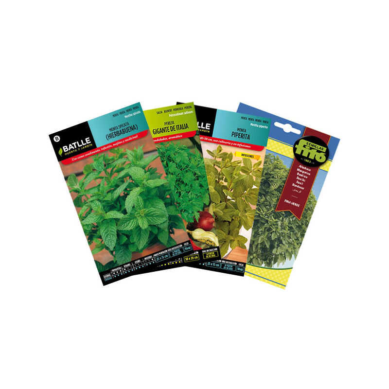 

Pack Semillas Aromáticas para Sembrar Menta Hierbabuena Perejil Albahaca Variedad Hierbas - Plantawa