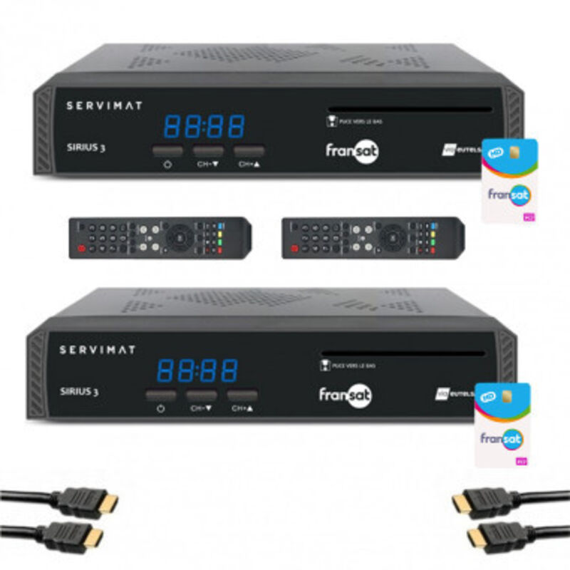 Servimat - Pack 2x Récepteurs tv Satellite hd + Carte fransat PC7 + Câble hdmi