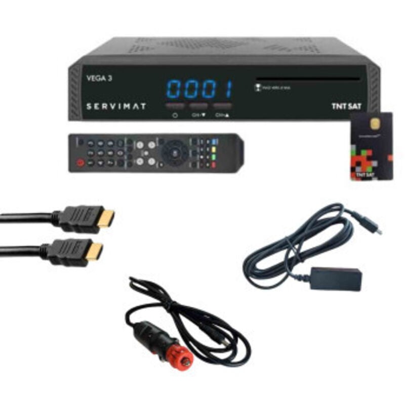 Pack Servimat vega 3 Décodeur satellite hd + Carte tntsat + Câble 12V + hdmi + ir