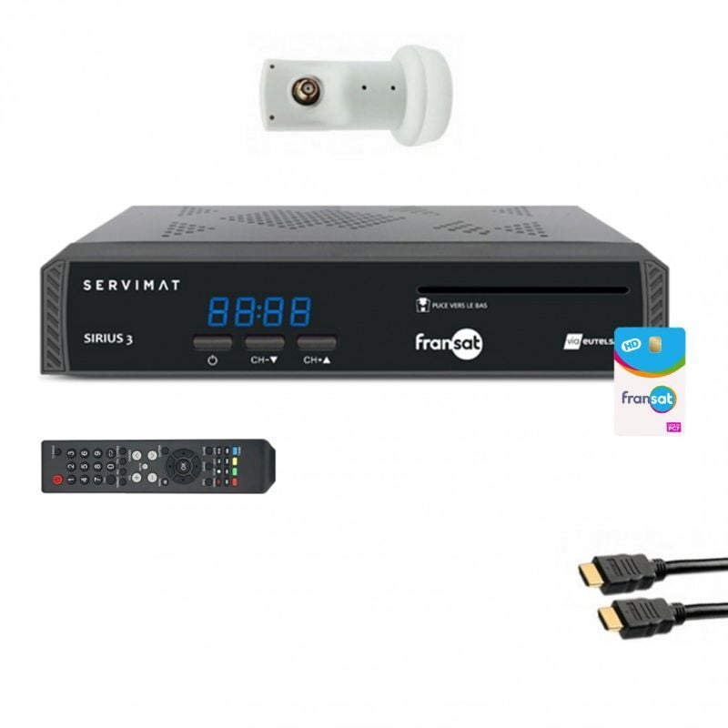 Servimat - Pack Récepteur tv satellite hd + carte Fransat PC7 + Câble hdmi + lnb Single