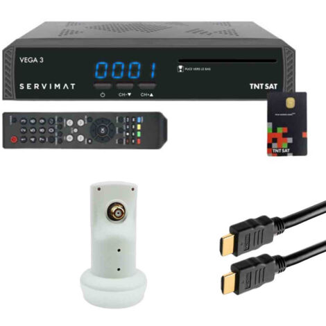 Pack SERVIMAT Récepteur satellite Full HD + Carte TNTSAT V6 + Câble HDMI + LNB Single HDSAT