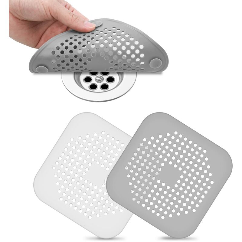 Pack silicone drain strainer, hair catcher with suction cups, collapsible filter lid