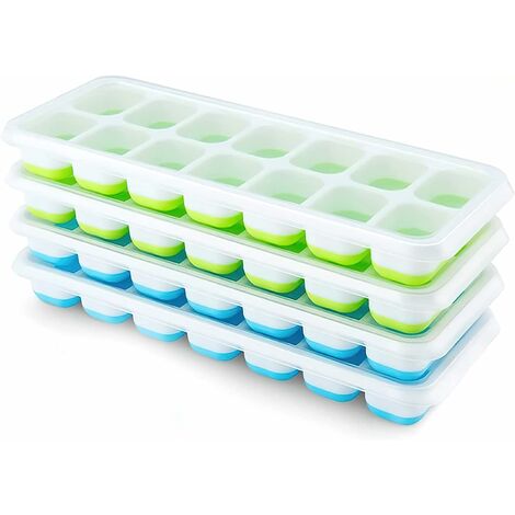 Pack Silicone Ice Cube Trays with Lid, Space Saving and Stackable, LFGB Certified and BPA Free, Square Easy Remove Ice Cube Trays Blue/Green