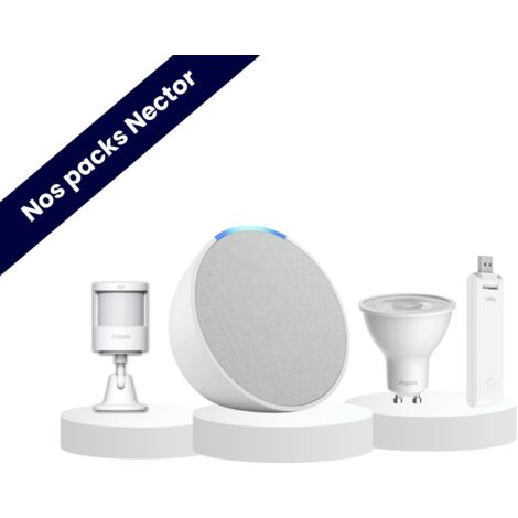Pack simulation de présence avec Echo Pop blanc - Aqara - Alexa - Spot GU10 nuances de blancs