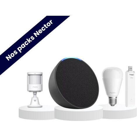 Pack simulation de présence - Echo Pop noir - Aqara - Alexa - Ampoules E27 nuances de blancs