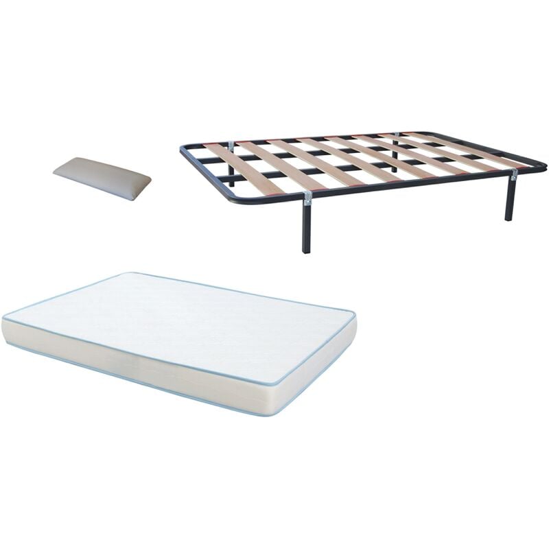 

Pack somier eco con taco antiruido (patas incluidas) + colchon ECO BLUE + almohada DE REGALO 135X180