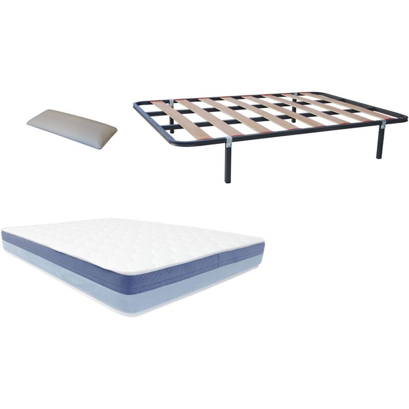 

Pack somier eco con taco antiruido (patas incluidas)+colchon HR BASIC BLUE VISCO+ almohada DE REGALO 135X190