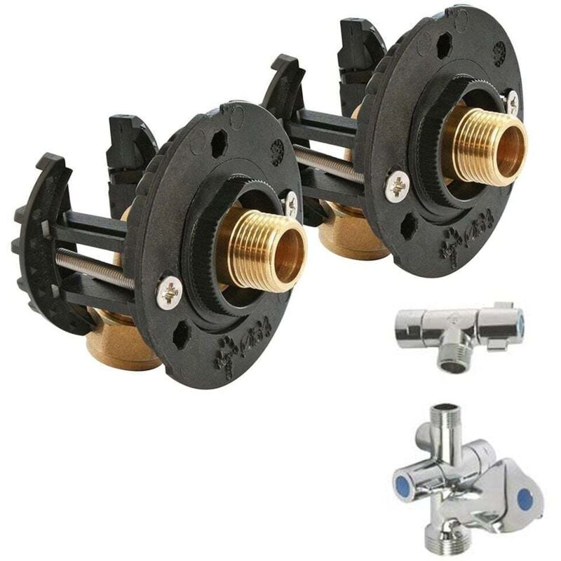 Pack sortie de cloison fixoplac évier coudé per à sertir Ø16 - m 3/8' (12/17) + 2 robinets pour plaque alvéolaire Somatherm