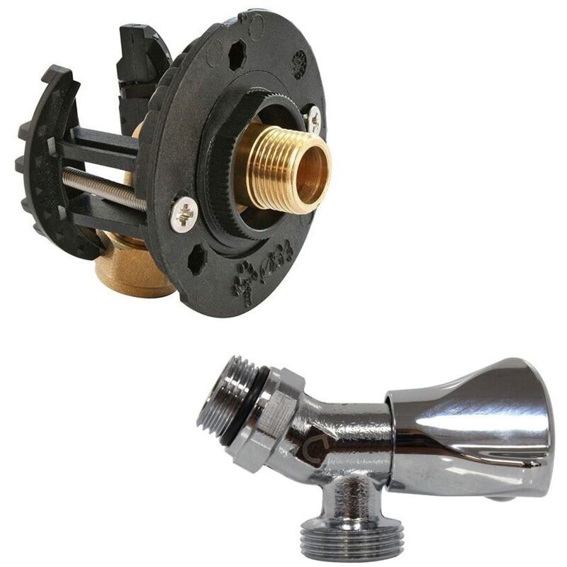 Pack sortie de cloison FIXOPLAC machine à laver - raccord coudé PER à glissement Ø12 - F 1/2" (15/21) + robinet - Somatherm