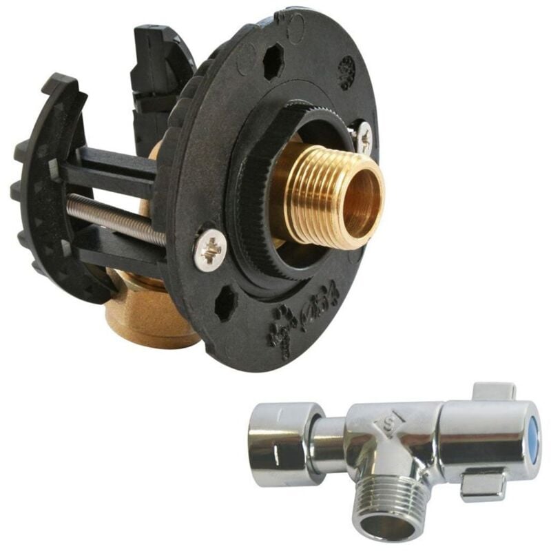 Pack sortie de cloison fixoplac wc - raccord coudé per à glissement Ø12 - mâle 3/8' (12/17) + robinet wc Somatherm