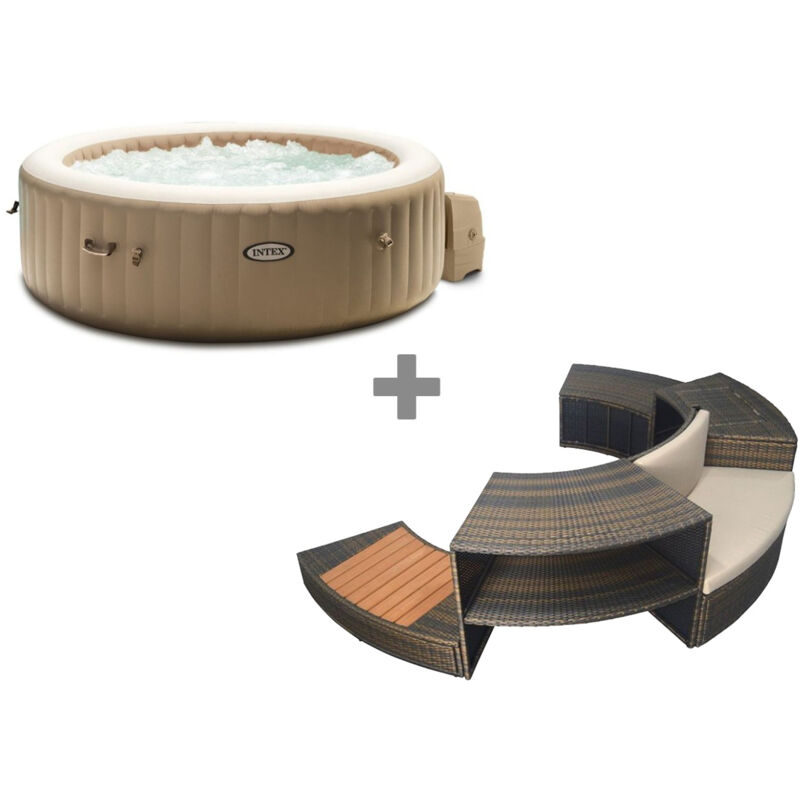 Pack spa gonflable Intex PureSpa Sahara rond Bulles 6 places + Ensemble mobilier