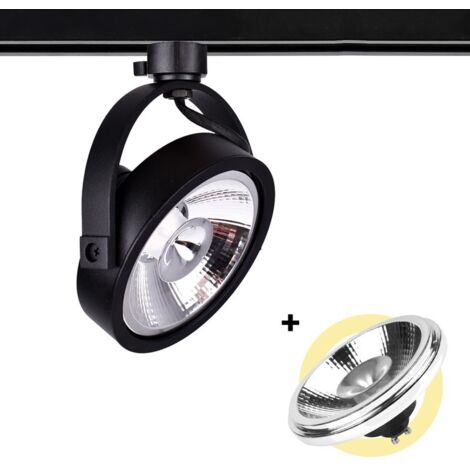 Pack Spot LED rail triphasé + Ampoule LED AR111 GU10 - Blanc Chaud - Noir