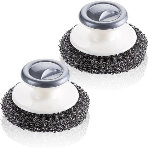 Pack Stainless Steel Wool Scrub Brush, Cleaning Brush with Handle, Steel Spiral Cleaning Brush (Grey)