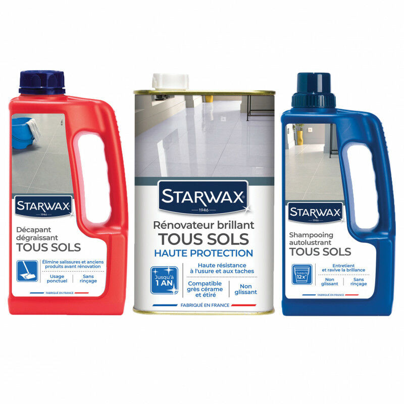 Starwax - Pack entretien des sols intérieurs : décapant + rénovateur + shampoing
