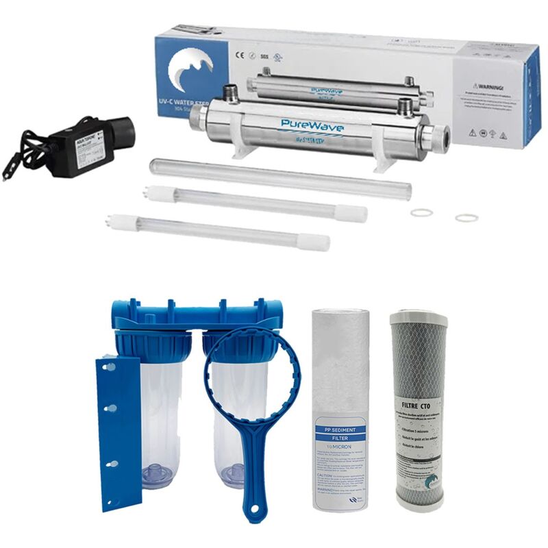 Desineo - Pack stérilisateur uv 11w + 1 lampe de rechange + double porte filtre + filtres